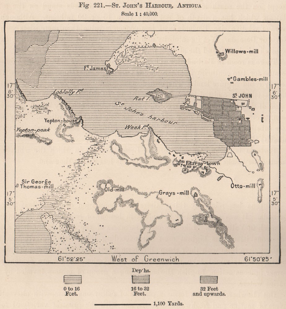 St. John's Harbour, Antigua. West Indies. The Lesser Antilles 1885 old map (1 of 1)