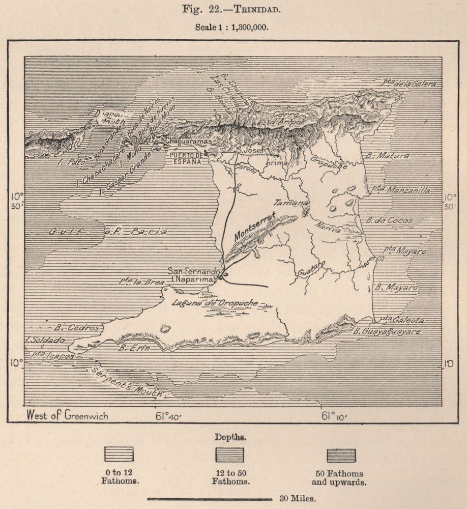 Trinidad. Trinidad and Tobago 1885 old antique vintage map plan chart (1 of 1)