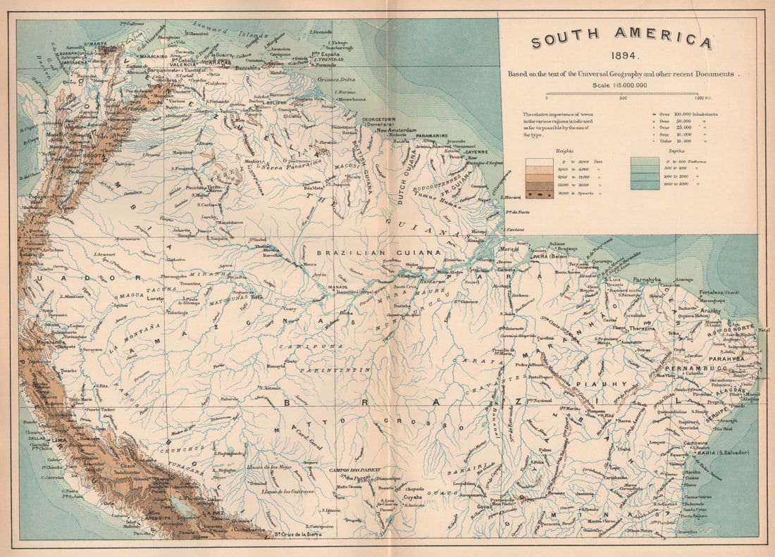 Northern South America.Brazil Guianas Venezuela Colombia Ecuador Peru 1885 map (1 of 1)