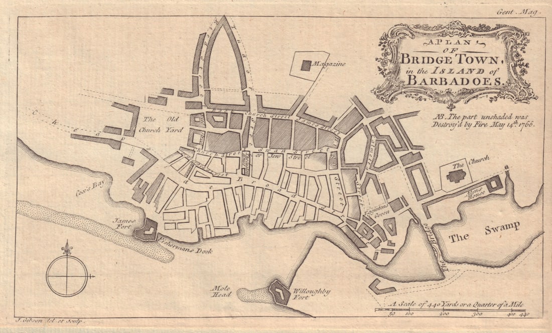 A Plan of Bridgetown in the Island of Barbadoes. Barbados. GIBSON 1766 old map (1 of 1)