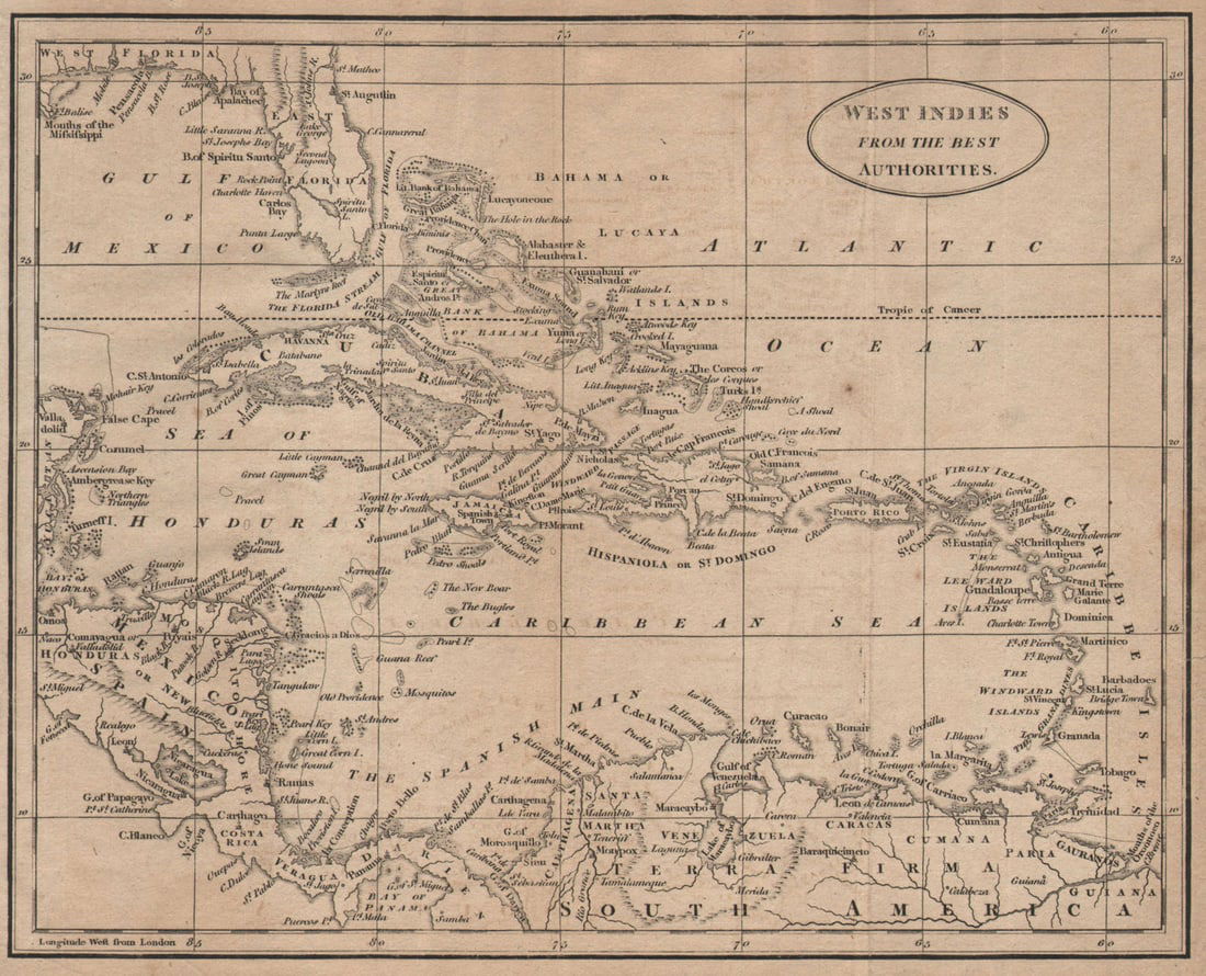 West Indies from the best authorities by Richard Brookes 1812 old antique map (1 of 1)
