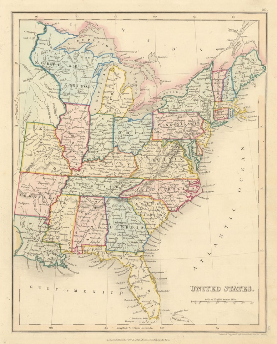 United States. Northwest/Wisconsin Territory Florida. w/o Texas. DOWER 1845 map (1 of 1)