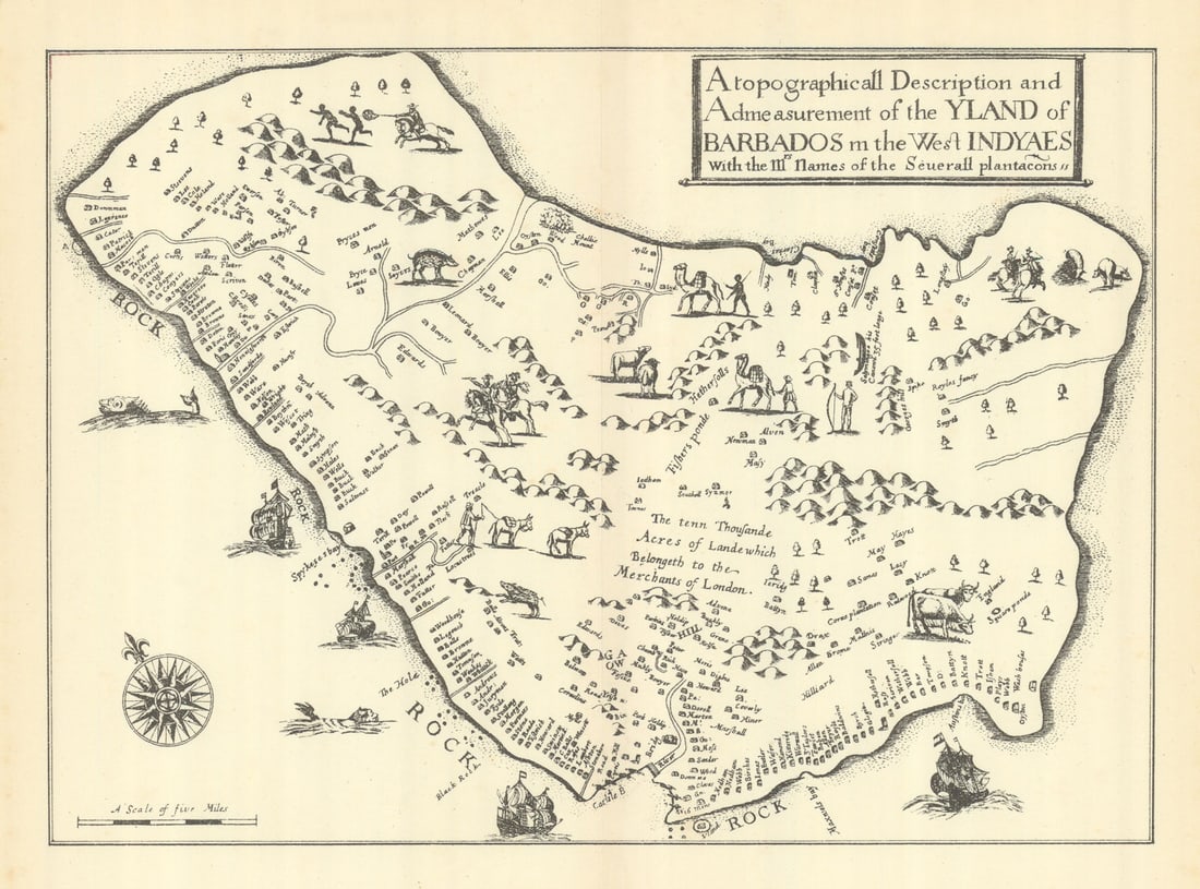 YLAND OF BARBADOS. Plantations. After Ligon 1657. West Indies 1910 old map (1 of 1)