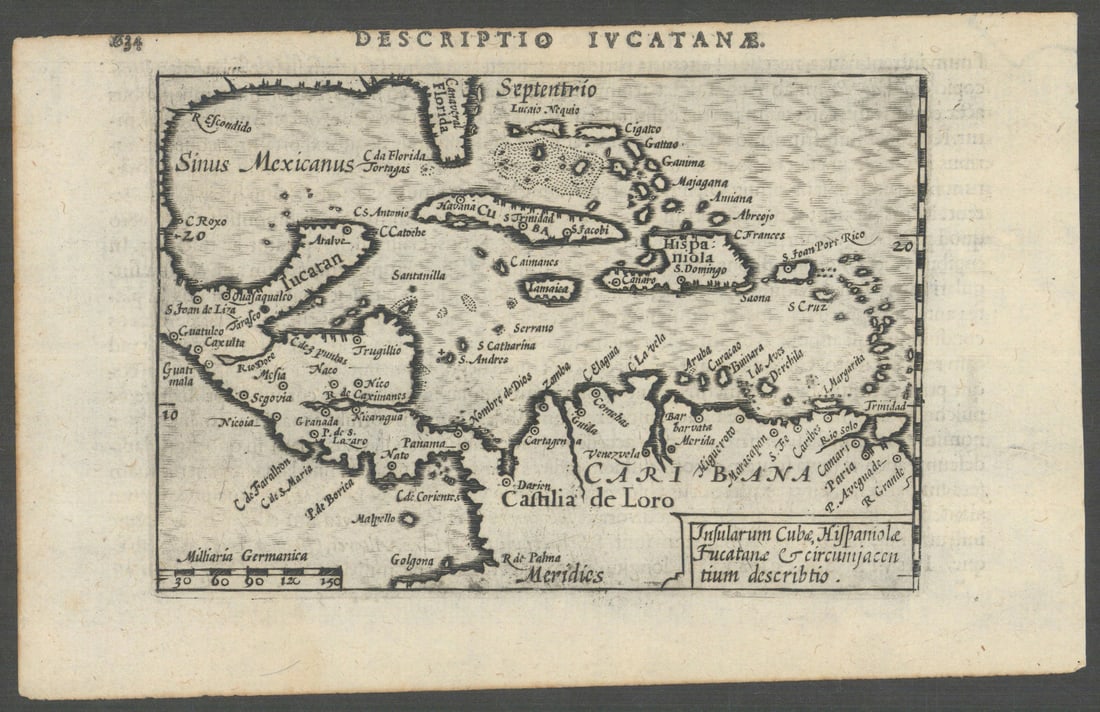 Insularum Cubae, Hispaniolae, Iucatanae… by Bertius/Langenes. Caribbean 1603 map (1 of 1)