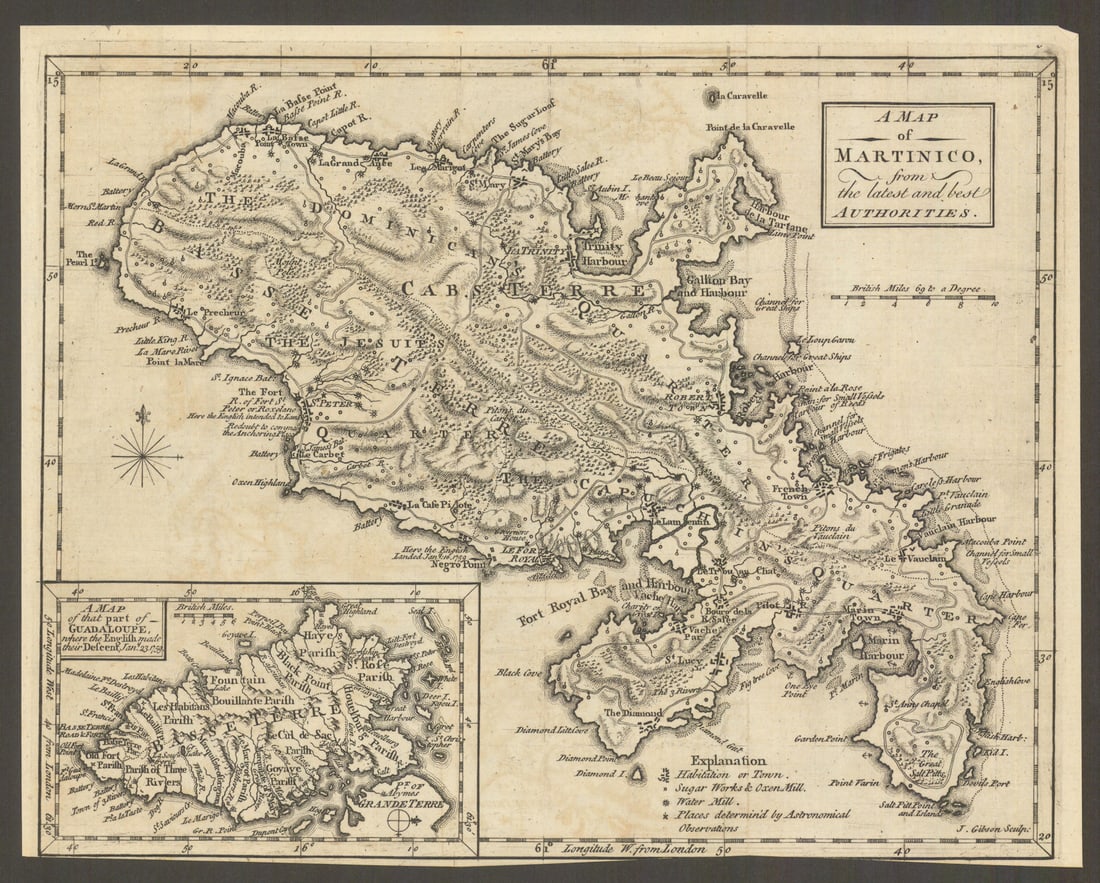 Martinico & Basse-Terre, Guadeloupe. Martinique. Antilles. GIBSON 1759 old map (1 of 1)