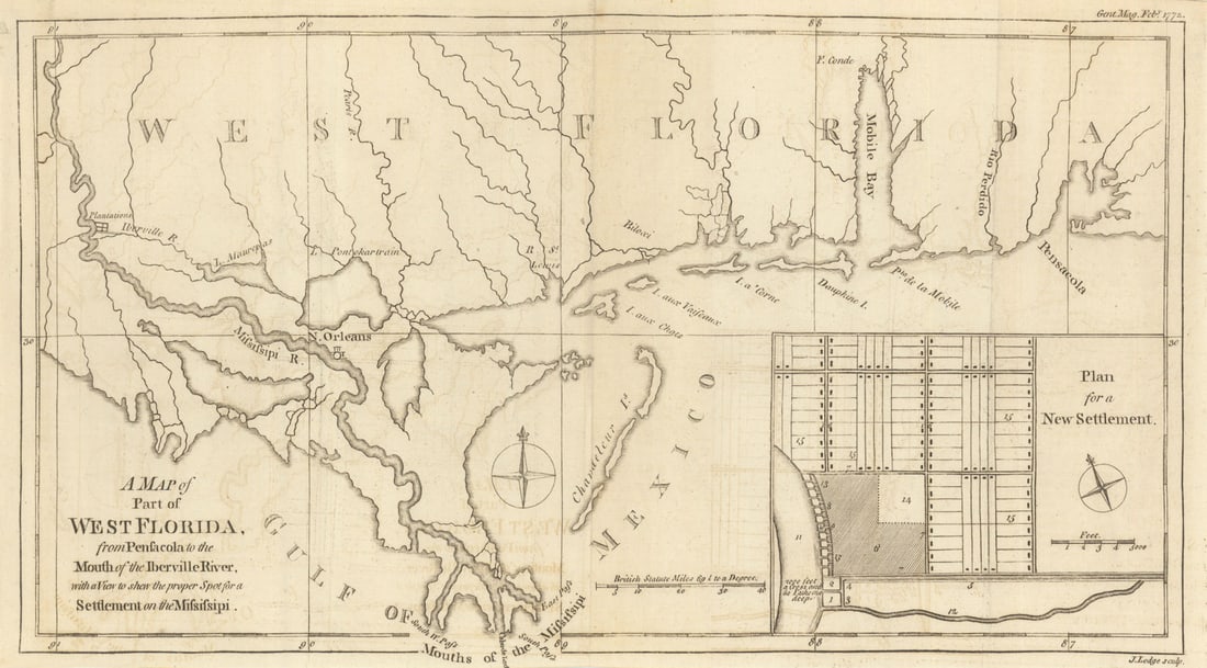 A Map of part of West Florida, from Pensacola to the… Iberville. LODGE 1772: Title: A Map of part of West Florida, from Pensacola to the… Iberville. LODGE 1772 Description: A Map of part of West Florida, from Pensacola to the Mouth of the Iberville River, with a view to