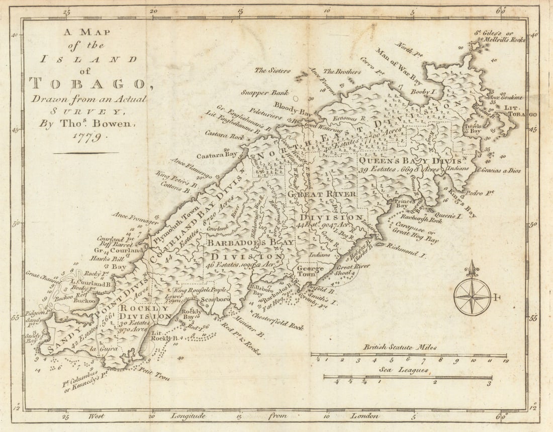 A Map of the Island of Tobago, drawn from an Actual Survey by Thomas Bowen 1778: Title: A Map of the Island of Tobago, drawn from an Actual Survey by Thomas Bowen 1778 Description: A Map of the Island of Tobago, drawn from an Actual Survey' by Bowen, Thomas. Published Published 17