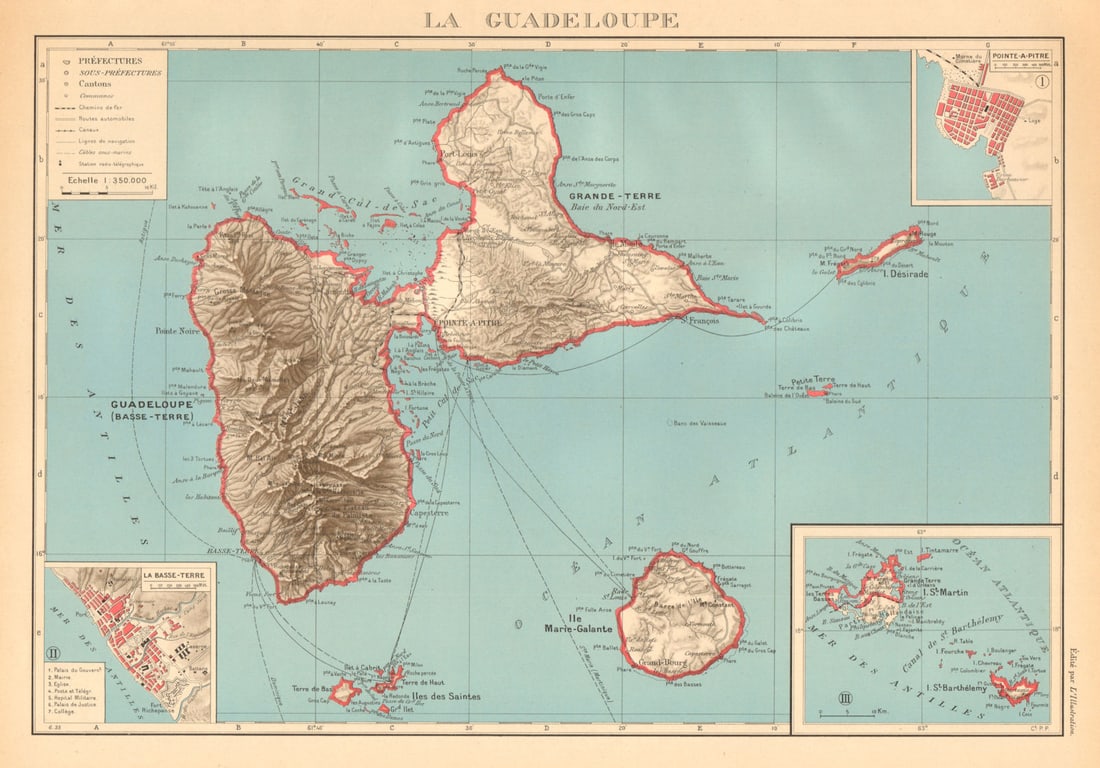 GUADELOUPE. Basse-Terre; Pointe-à-Pitre. St-Martin Saint-Barthélemy 1938 map: Title: GUADELOUPE. Basse-Terre; Pointe-à-Pitre. St-Martin Saint-Barthélemy 1938 map Description: La Guadeloupe. Inset: La Basse-Terre; Pointe-à-Pitre; Île Saint-Martin; Île Sa