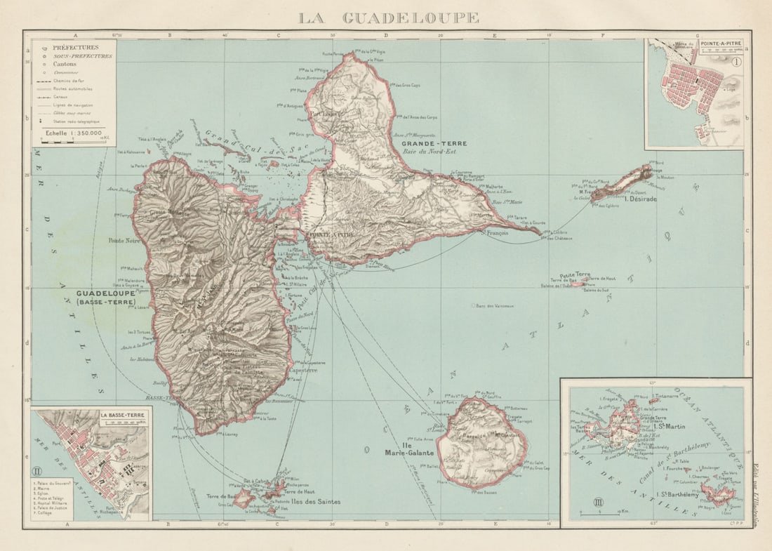 GUADELOUPE. Basse-Terre; Pointe-à-Pitre. St-Martin Saint-Barthélemy 1929 map: Title: GUADELOUPE. Basse-Terre; Pointe-à-Pitre. St-Martin Saint-Barthélemy 1929 map Description: La Guadeloupe. Inset: La Basse-Terre; Pointe-à-Pitre; Île Saint-Martin; Île Sa