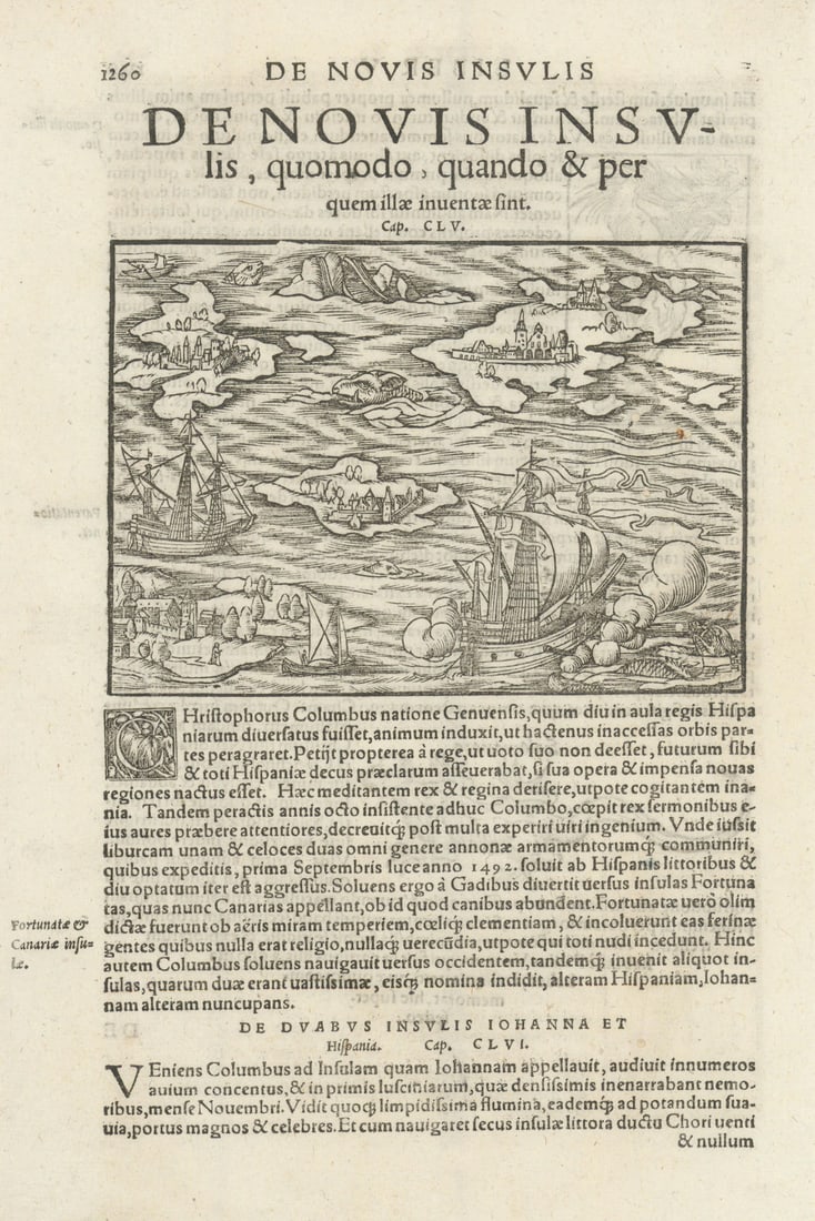 De Novis lnsulis... Columbus amid the New (Caribbean) Islands. MÜNSTER 1572 map (1 of 1)