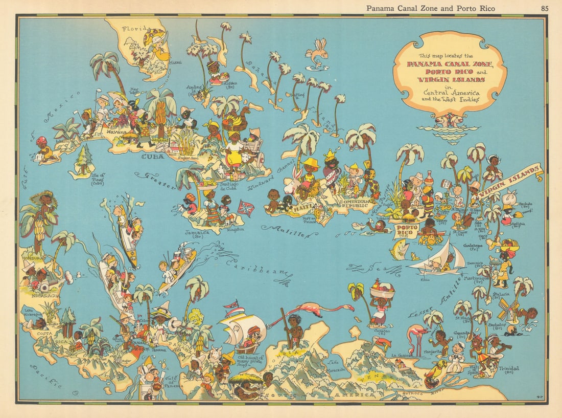 West Indies/Caribbean. Pictorial map by Ruth Taylor White 1935 old vintage (1 of 1)