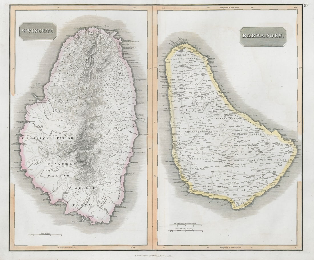 St Vincent & "Barbadoes". Barbados. West Indies Caribbean. THOMSON 1830 map (1 of 1)