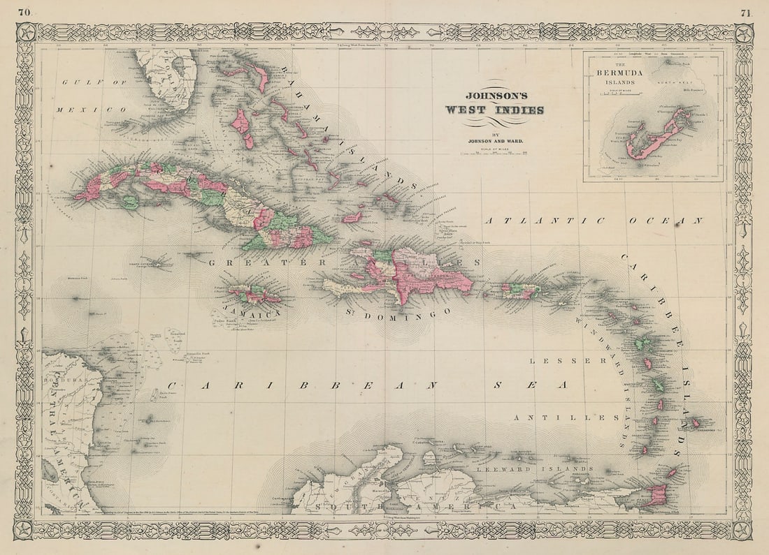 Johnson's West Indies. Bermuda Islands. Caribbean Bahamas 1865 old antique map (1 of 1)