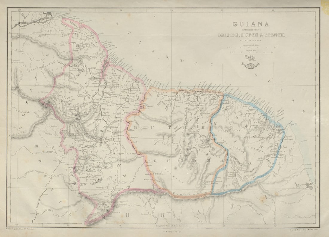 Guiana Comprehending British, Dutch & French' Suriname Guyana. LOWRY 1862 map (1 of 1)