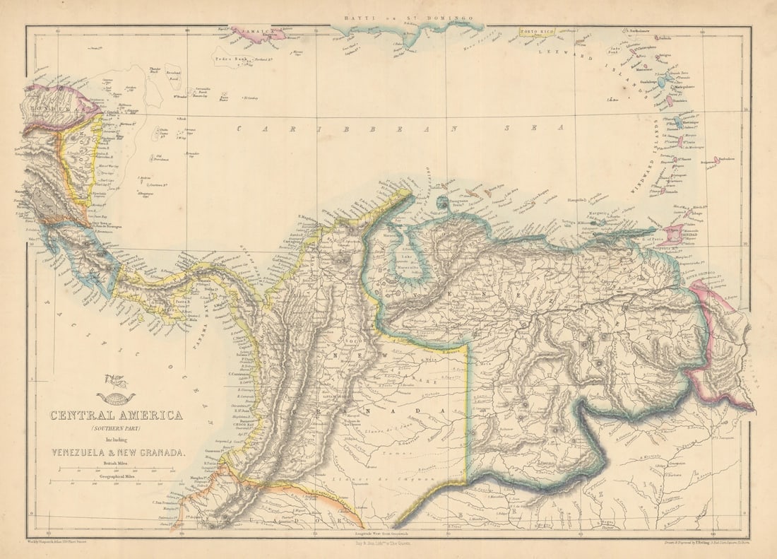 SOUTHERN CENTRAL AMERICA. Mosquito New Granada Venezuela. ETTLING 1863 old map: Title: SOUTHERN CENTRAL AMERICA. Mosquito New Granada Venezuela. ETTLING 1863 old map Description: Central America (Southern Part) Including Venezuela & New Granada'. Drawn & Engraved by T. Ettlin