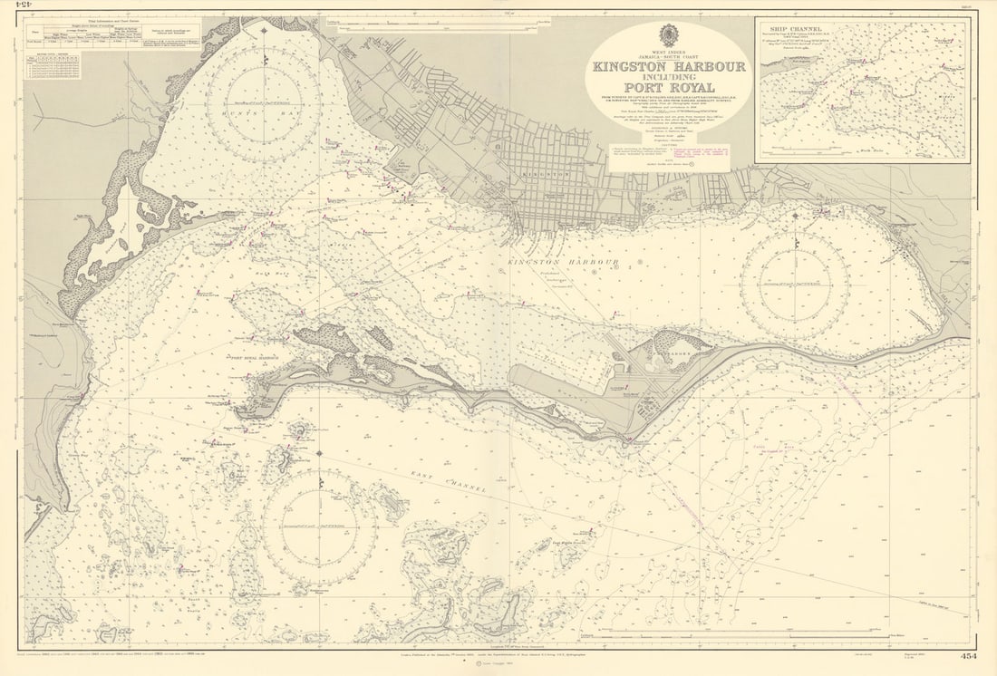 Kingston Harbour Port Royal Jamaica Caribbean ADMIRALTY chart 1960 (1966) map: Title: Kingston Harbour Port Royal Jamaica Caribbean ADMIRALTY chart 1960 (1966) map Description: West Indies - Jamaica - South Coast - Kingston Harbour including Port Royal // Ship Channel'. From