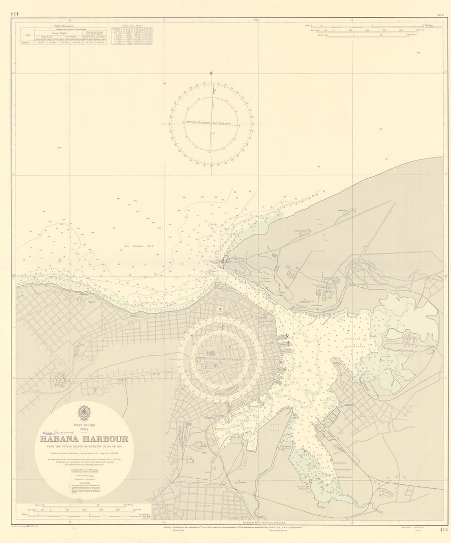 Havana Harbour, Cuba. Caribbean. ADMIRALTY sea chart 1954 (1955) old map (1 of 1)