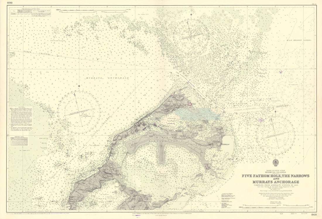 Bermuda 5 Fathom Hole Narrows Murrays Anchorage ADMIRALTY chart 1948 (1956) map (1 of 1)