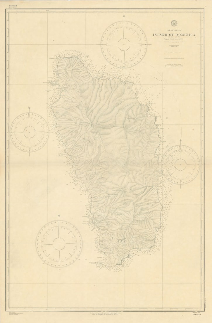 Dominica, British West Indies. Caribbean. US Navy sea chart 1892 (1917) map (1 of 1)