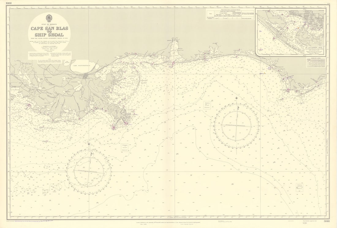 Louisiana Alabama Florida Gulf of Mexico ADMIRALTY sea chart 1953 (1956) map (1 of 1)