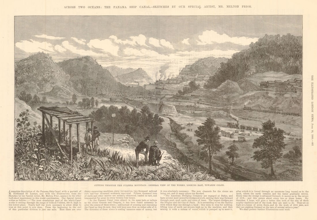 Panama Ship canal. Culebra cut Mountains. Towards Colon 1888 old antique print (1 of 1)