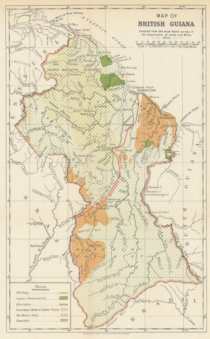 British Guiana showing Indian Reservations & Forests by Waterlow & Sons 1919 map (1 of 1)