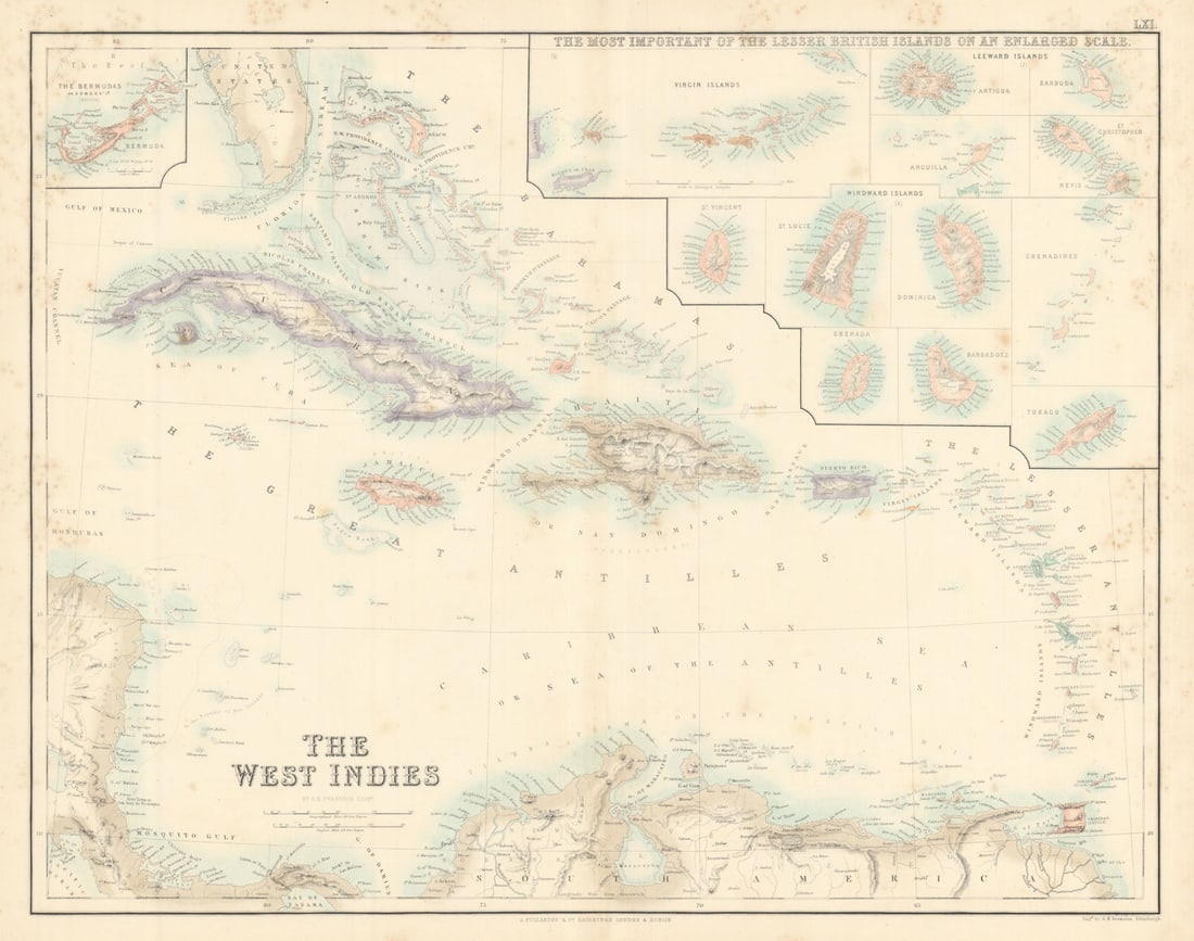 British West Indies. Virgin Leeward Windward Islands Bermuda FULLARTON c1863 map (1 of 1)