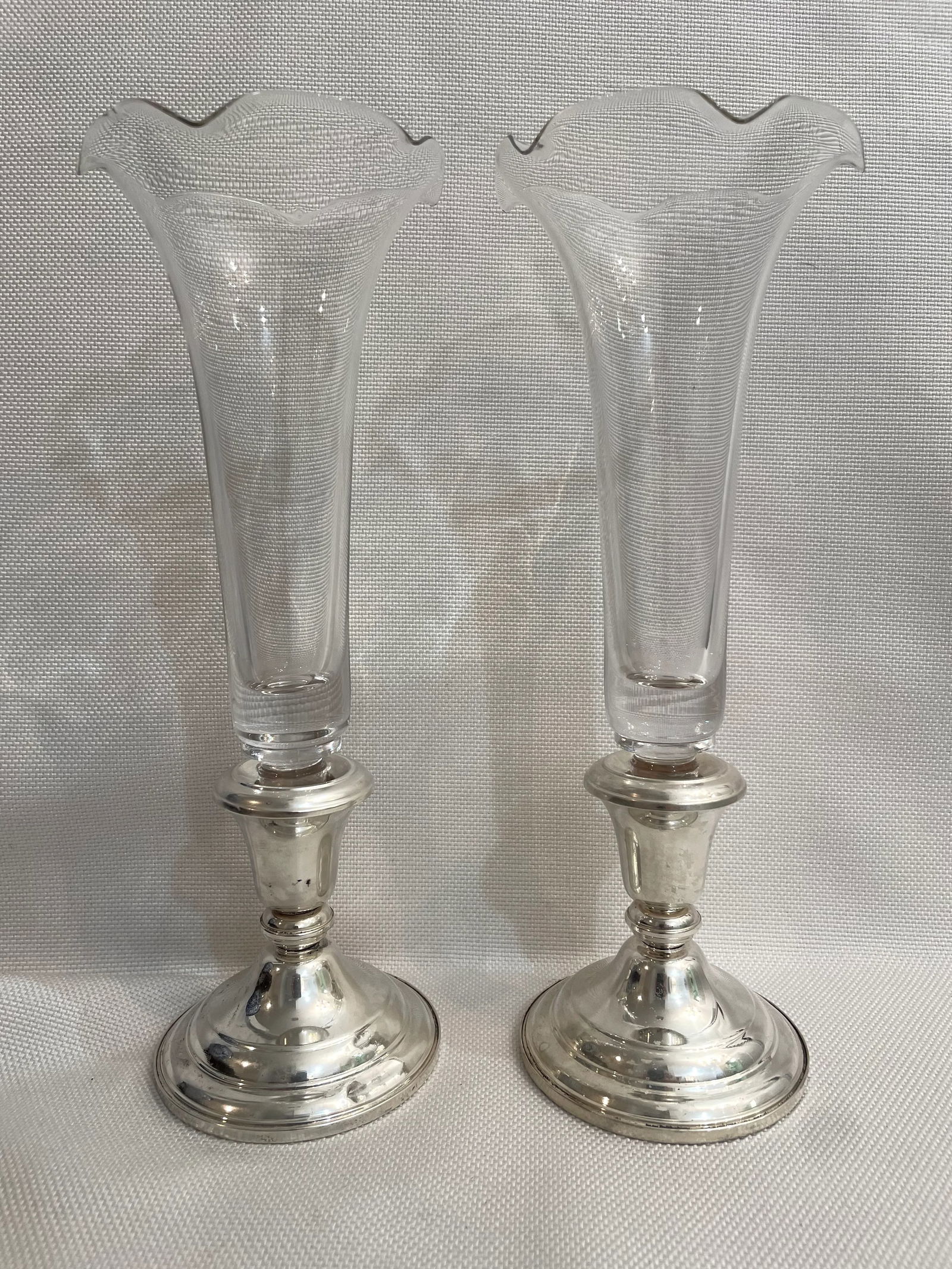 Early 20th Century Frank M Whiting Sterling Silver and Blown Glass Bud Vases - a Pair - 11