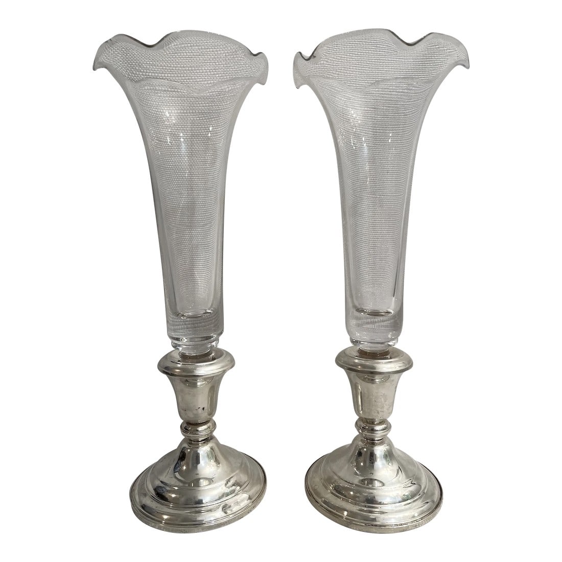 Early 20th Century Frank M Whiting Sterling Silver and Blown Glass Bud Vases - a Pair (1 of 11)