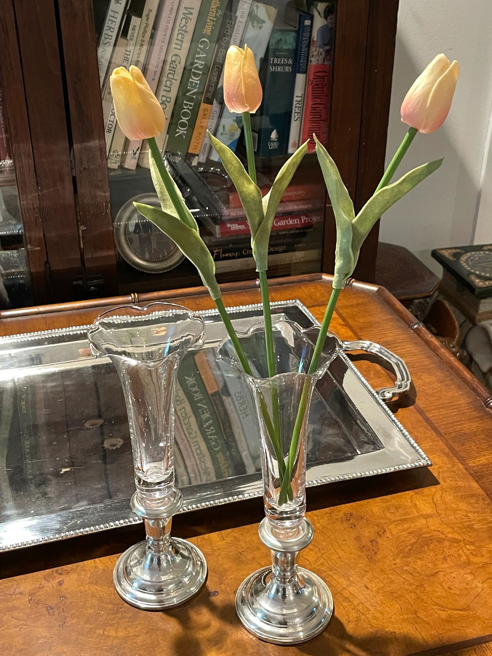 Early 20th Century Frank M Whiting Sterling Silver and Blown Glass Bud Vases - a Pair - 2