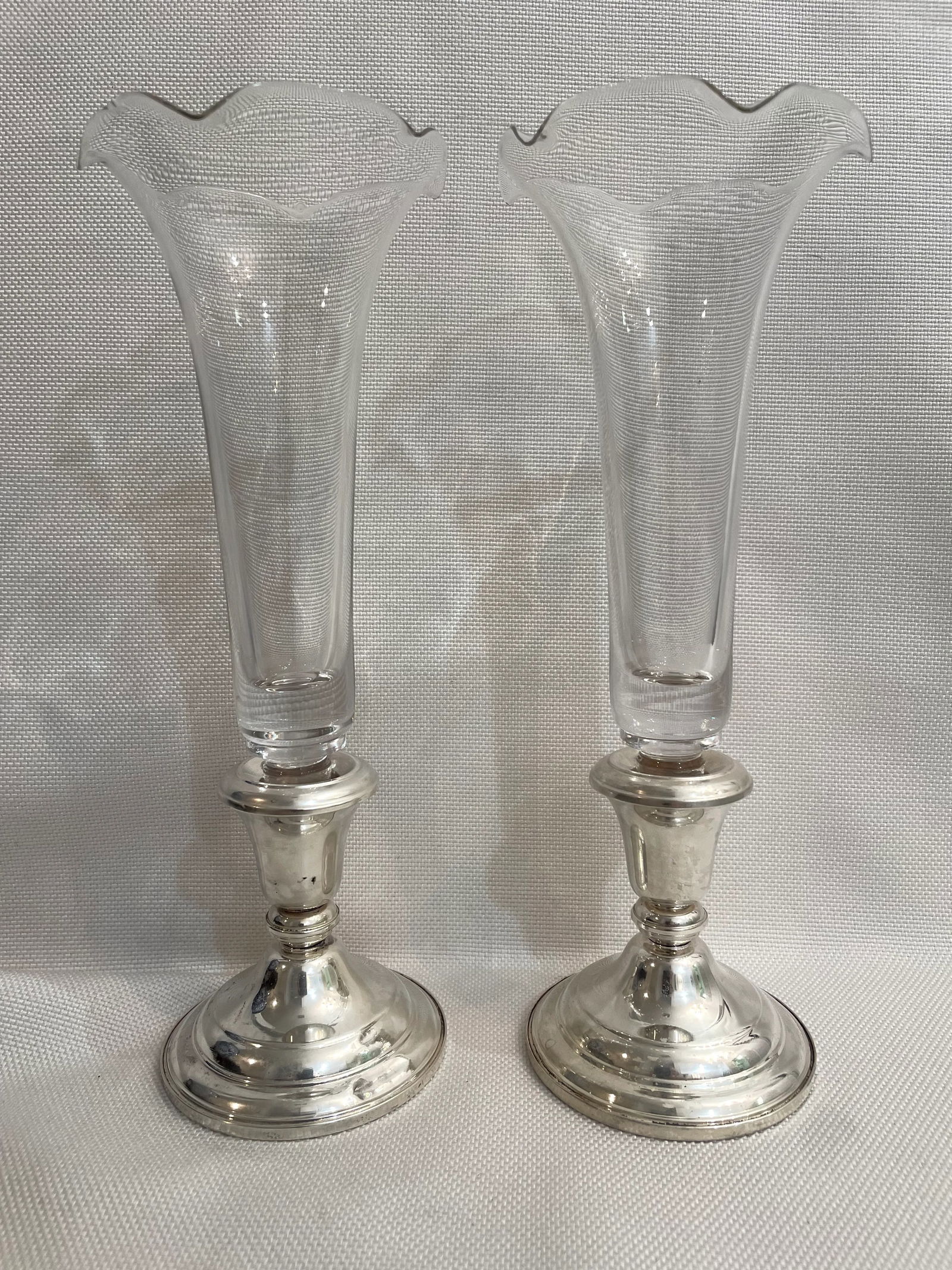 Early 20th Century Frank M Whiting Sterling Silver and Blown Glass Bud Vases - a Pair - 3