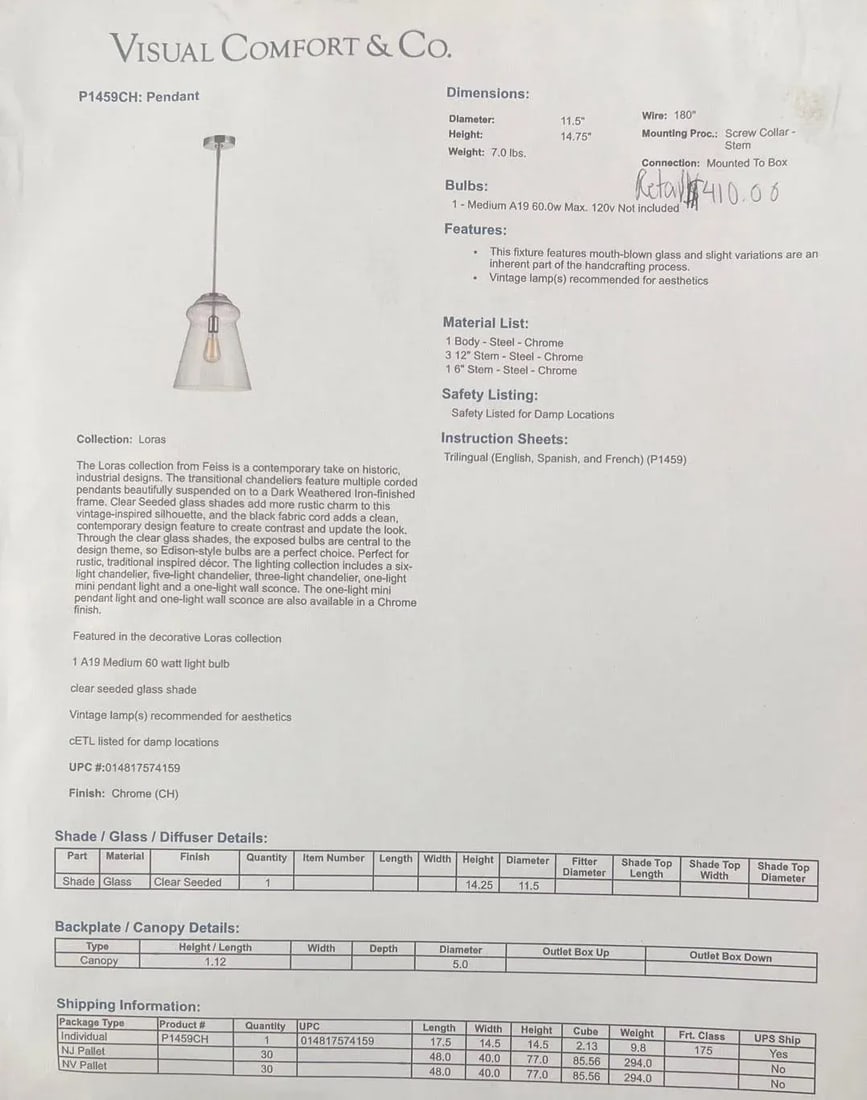 Feiss for Visual Comfort Transitional Pendant - 7