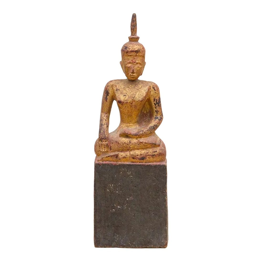 Antique Royal Gilded Buddha: This exquisite Buddha statue is a meticulously crafted wooden masterpiece that once graced a temple shrine in Northern Thailand. Adorned with a traditional black and red lacquer finish and embellished