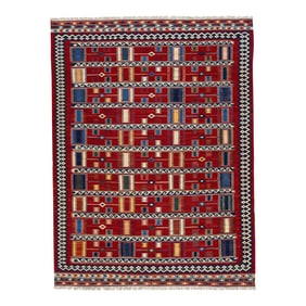 1960s Vintage Kilim Handmade Red Geometric Wool Rug