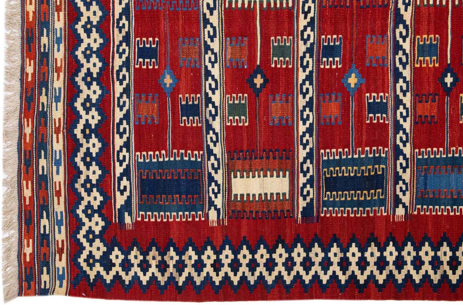 1960s Vintage Kilim Handmade Red Geometric Wool Rug - 4