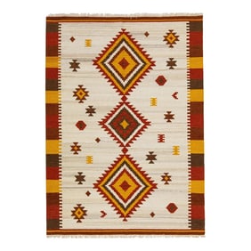 2020s Modern Kilim Handmade Multicolor Geometric Wool Rug