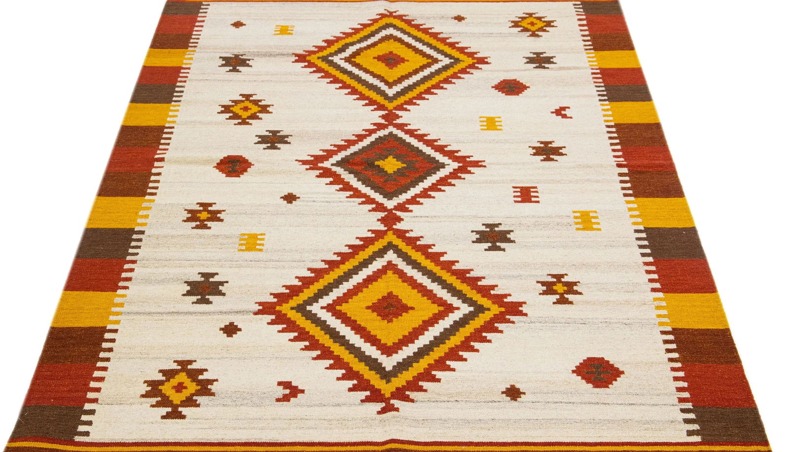 2020s Modern Kilim Handmade Multicolor Geometric Wool Rug - 3