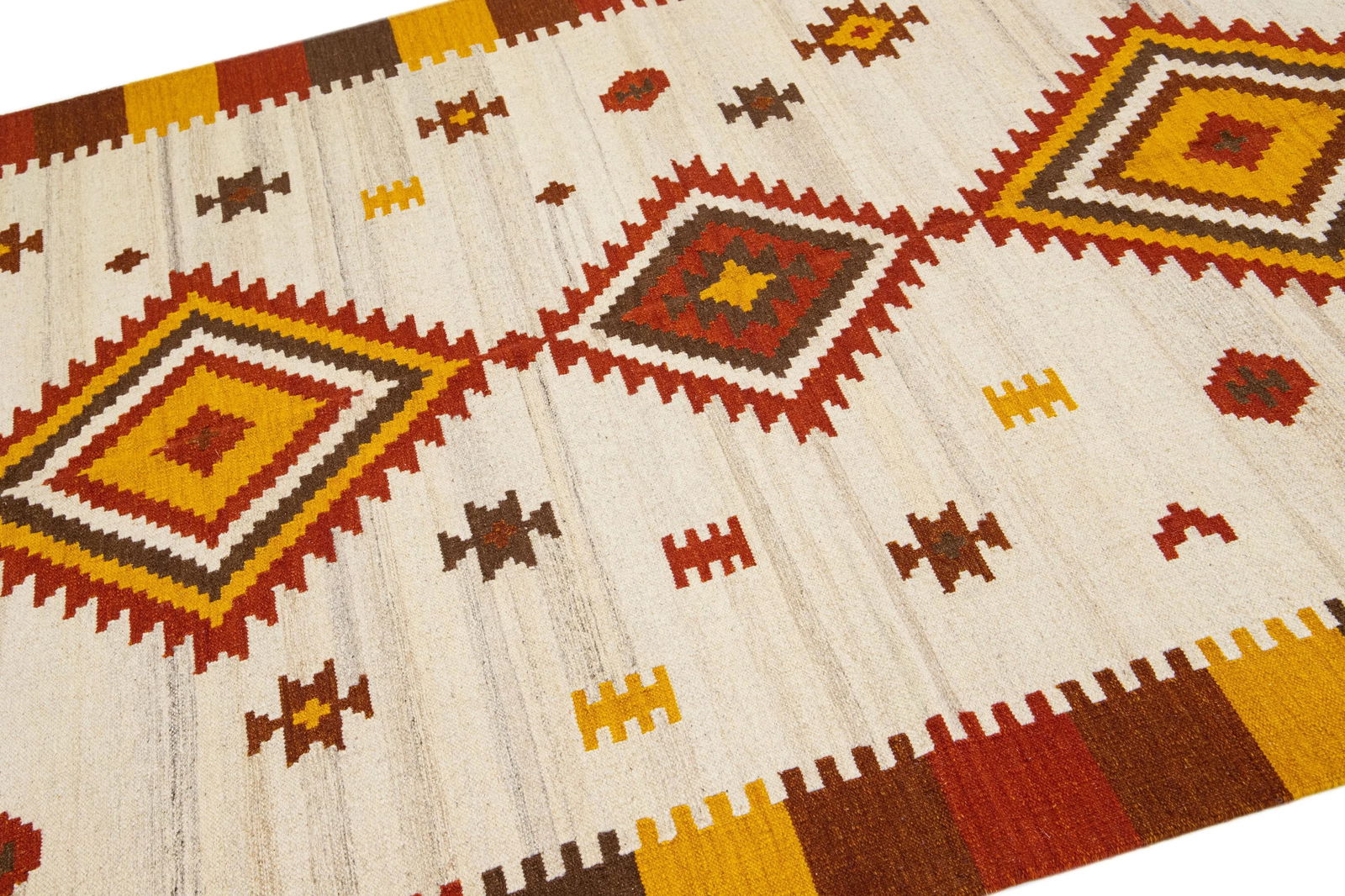 2020s Modern Kilim Handmade Multicolor Geometric Wool Rug - 6