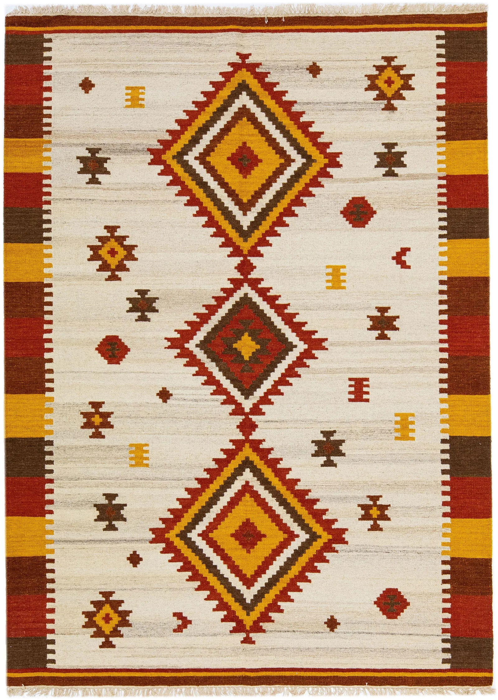 2020s Modern Kilim Handmade Multicolor Geometric Wool Rug - 7