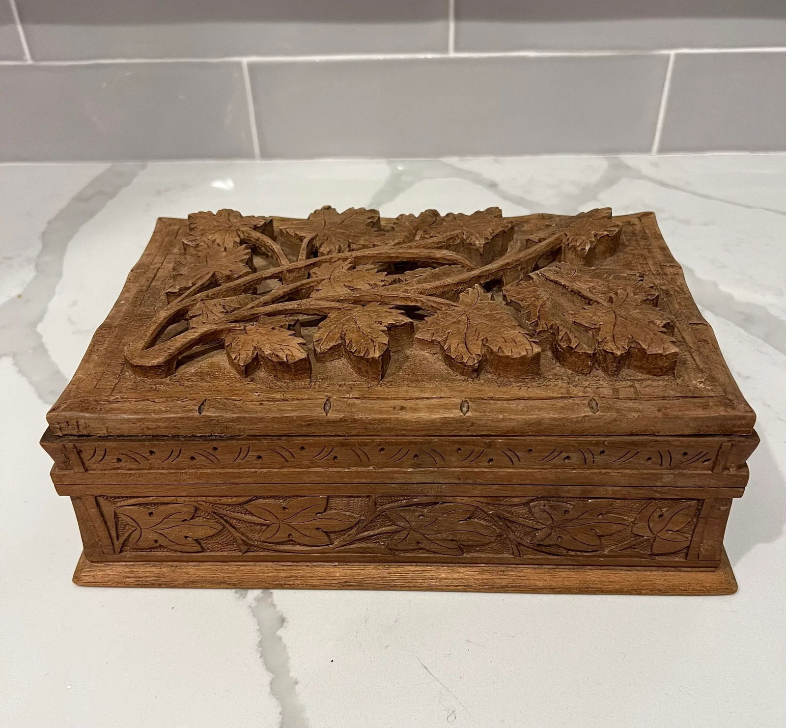 Vintage Hand Carved Walnut Box - 12
