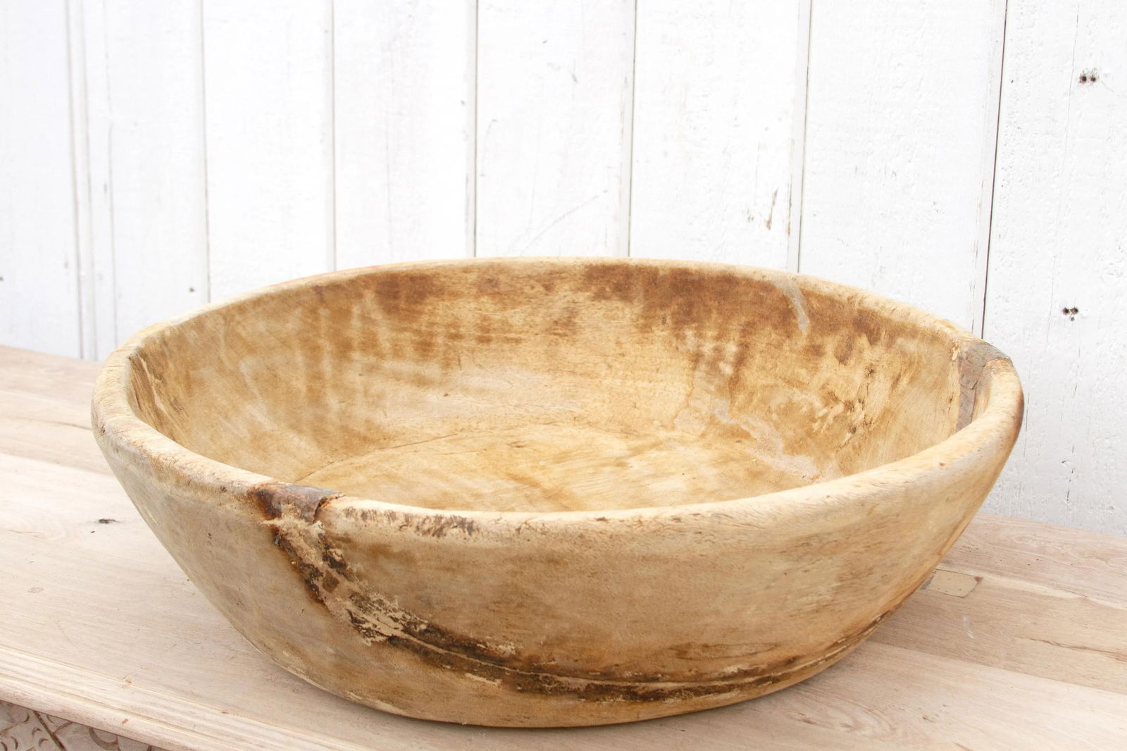 Antique French Bleached Wood Bowl - 5