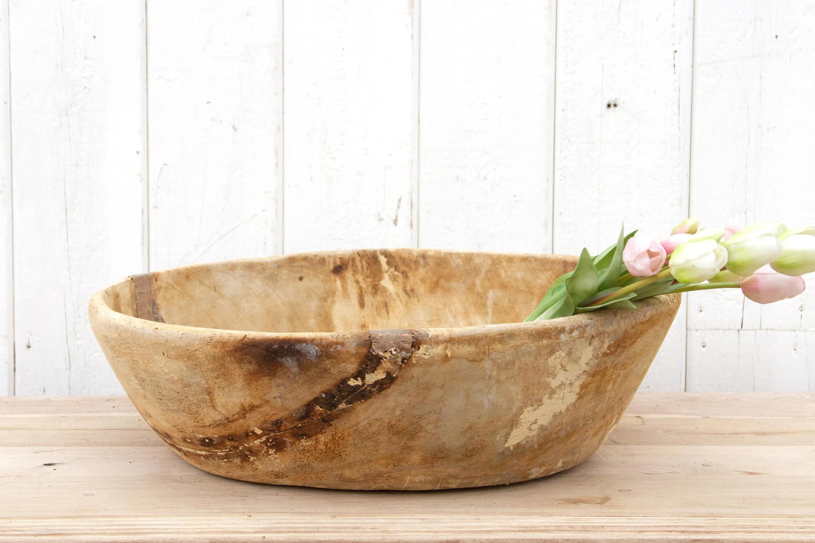 Antique French Bleached Wood Bowl - 8