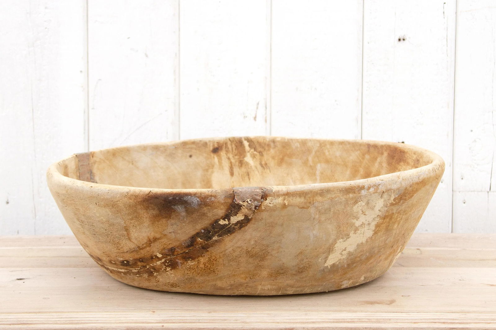 Antique French Bleached Wood Bowl - 9