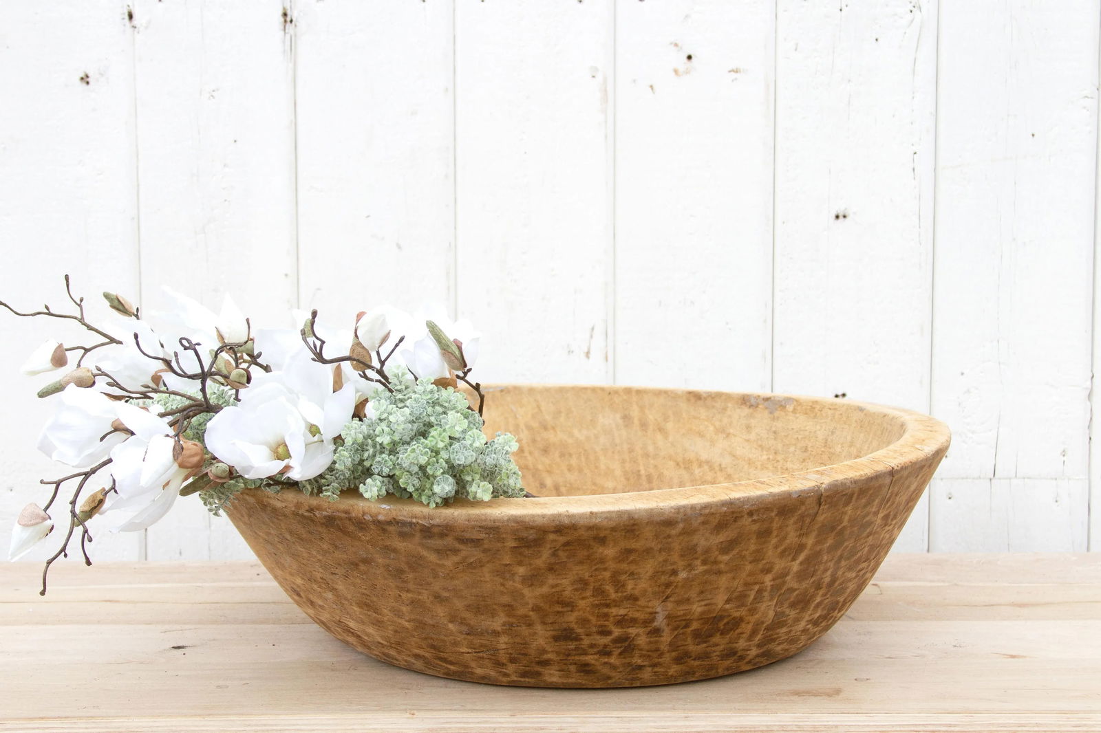 Grand French Farmhouse Bleached Wooden Bowl - 2