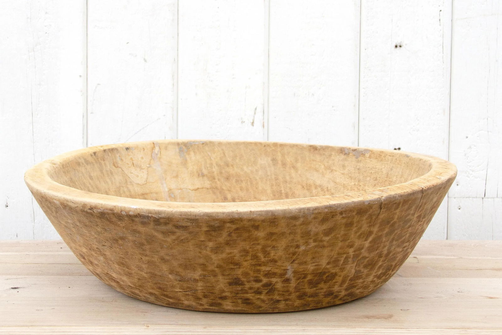 Grand French Farmhouse Bleached Wooden Bowl - 3