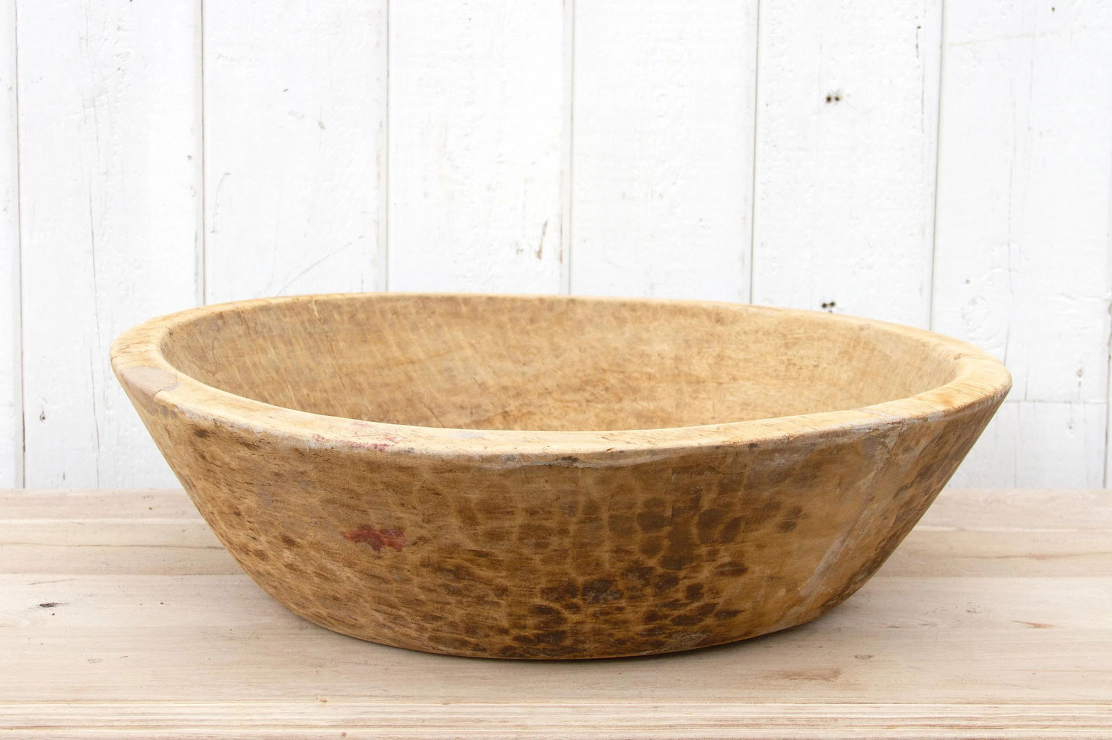 Grand French Farmhouse Bleached Wooden Bowl - 4
