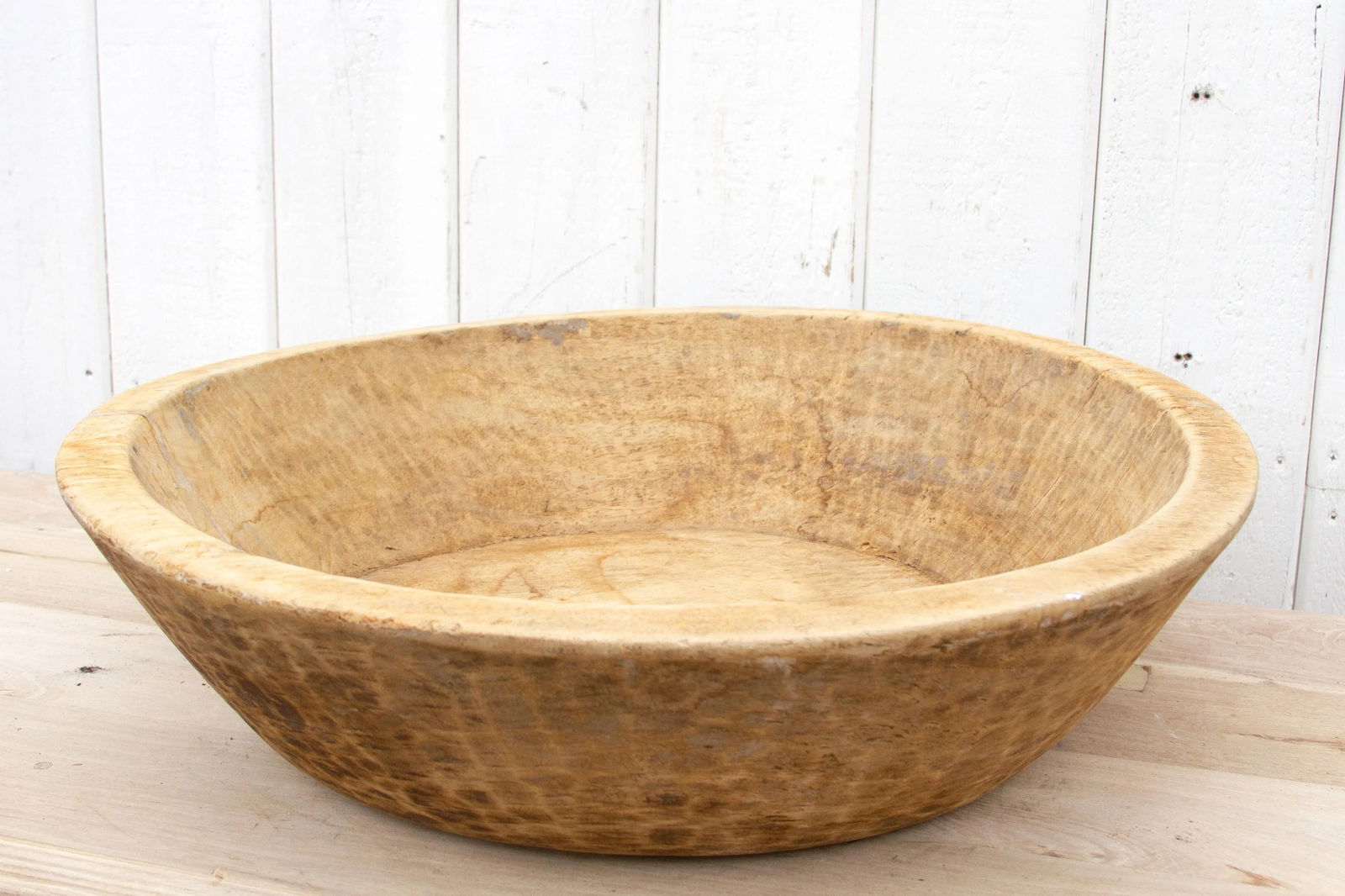 Grand French Farmhouse Bleached Wooden Bowl - 5