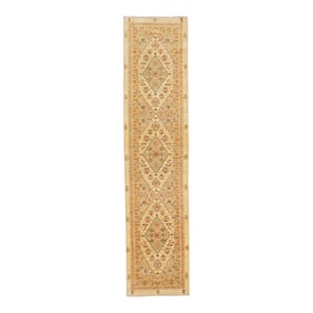 Early 21st Century Contemporary Indian Handmade Beige Floral Wool Runner