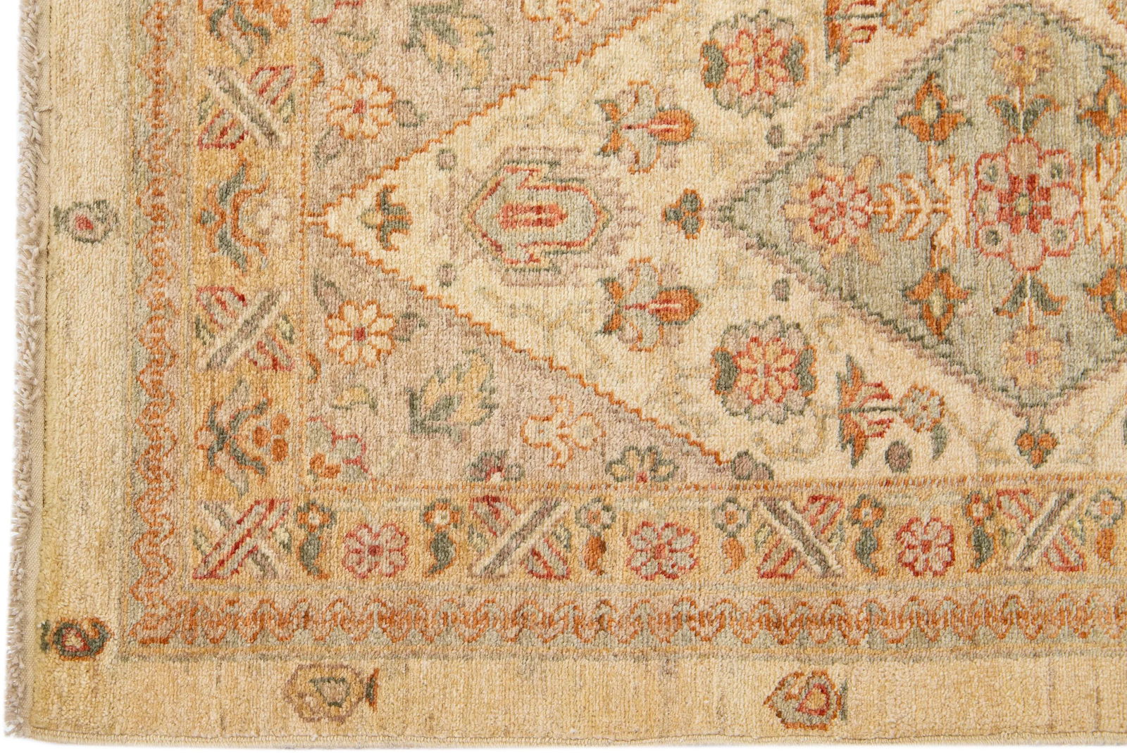 Early 21st Century Contemporary Indian Handmade Beige Floral Wool Runner - 4