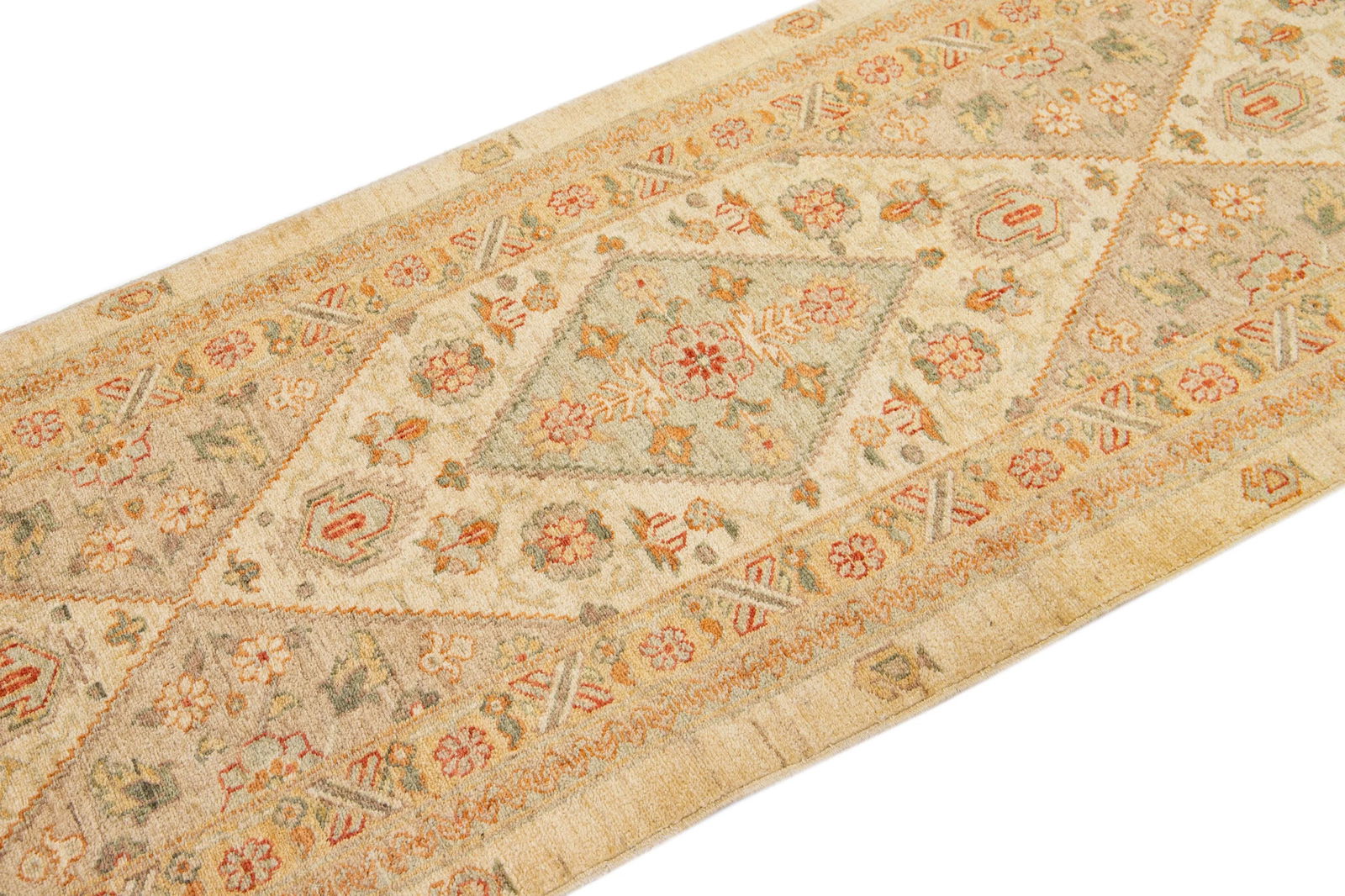 Early 21st Century Contemporary Indian Handmade Beige Floral Wool Runner - 5